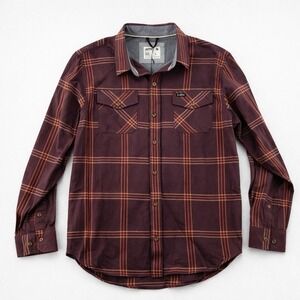 Jetty Marine Supply Flannel Plaid Button Up Gorpcore Shirt Dark Brown Mens Large